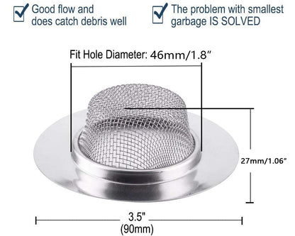 ZLYY 2PCS 3.5 INCH Kitchen Sink Drain Strainer, Stainless Steel Anti-blocking Mesh Drain Stopper For Kitchen Bathroom Basin Laundry.