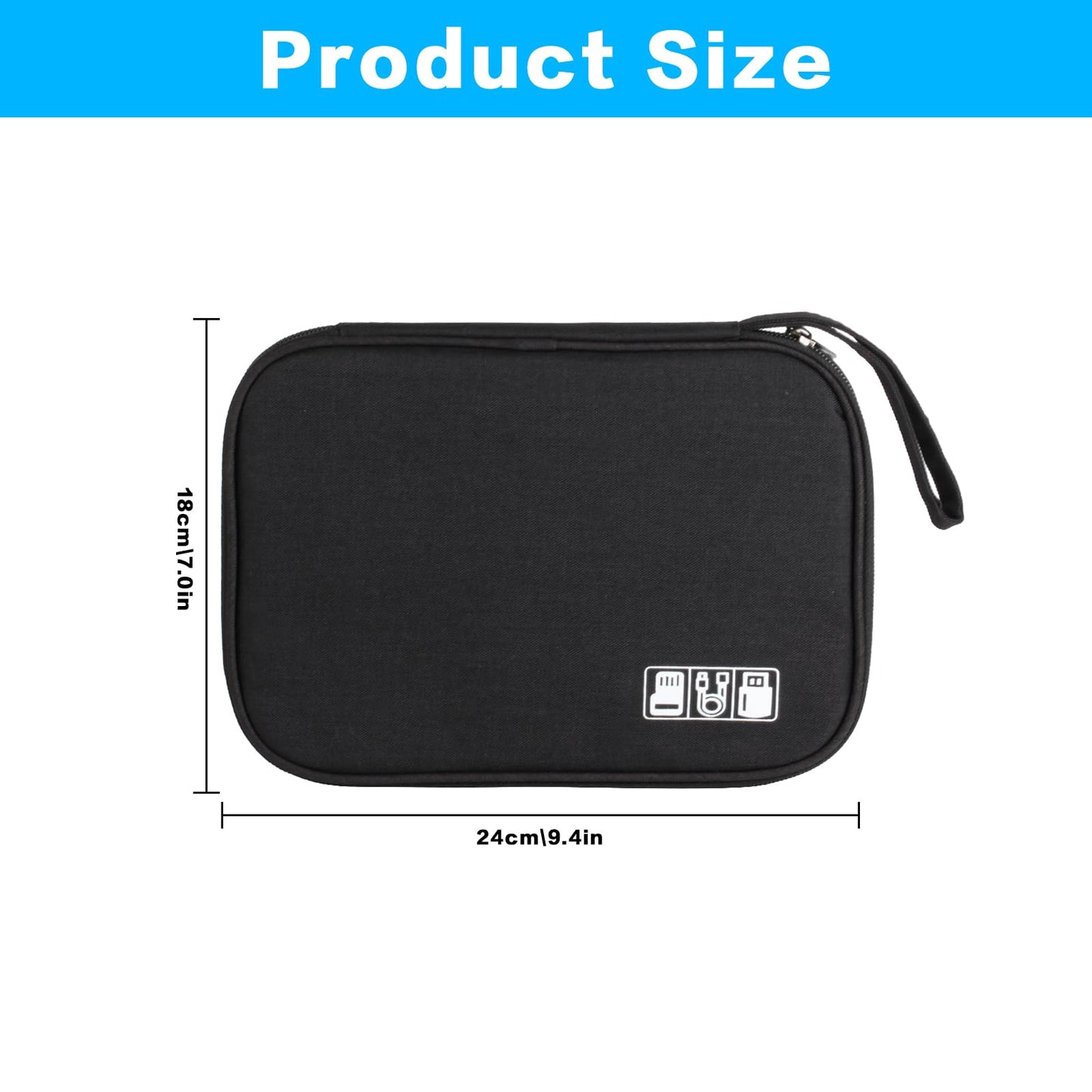 Electronic Travel Organizer - Storage Bag for Cables, Chargers, USB Flash Drives and Accessories, Black, Modern