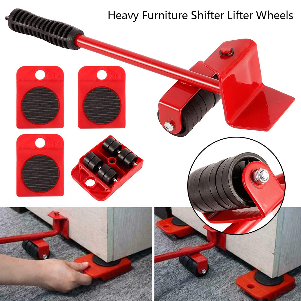 ATopoler Furniture Shifter Lifter Wheels Moving Kit Slider Mover Heavy Furniture Movers Tool Set Rollers Wheels Lifter Transport Set Red