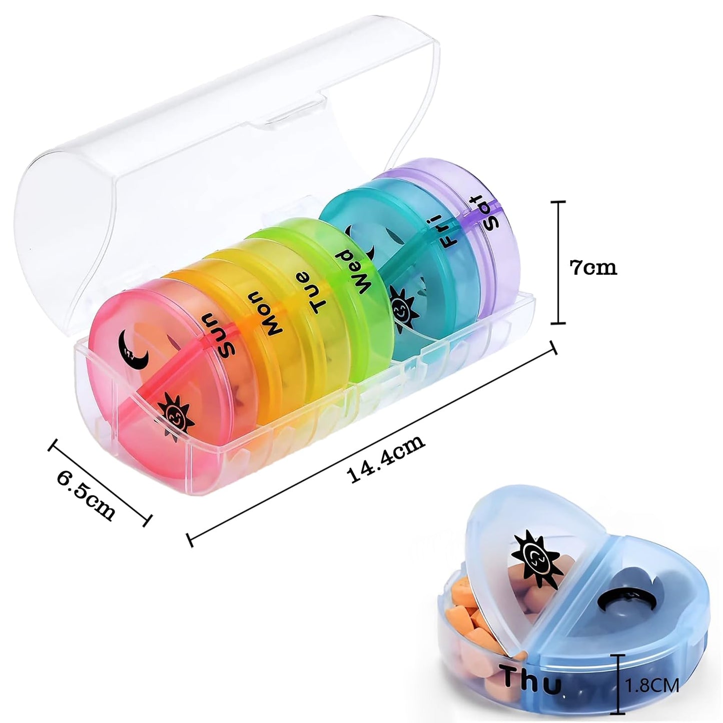 Large Pill Organizer 2 Times A Day, Weekly Pill Box Twice a Day, Travel Friendly AM PM Vitamin Organizer, Weekly Pill Case Container 2 Per Day(Rainbow)
