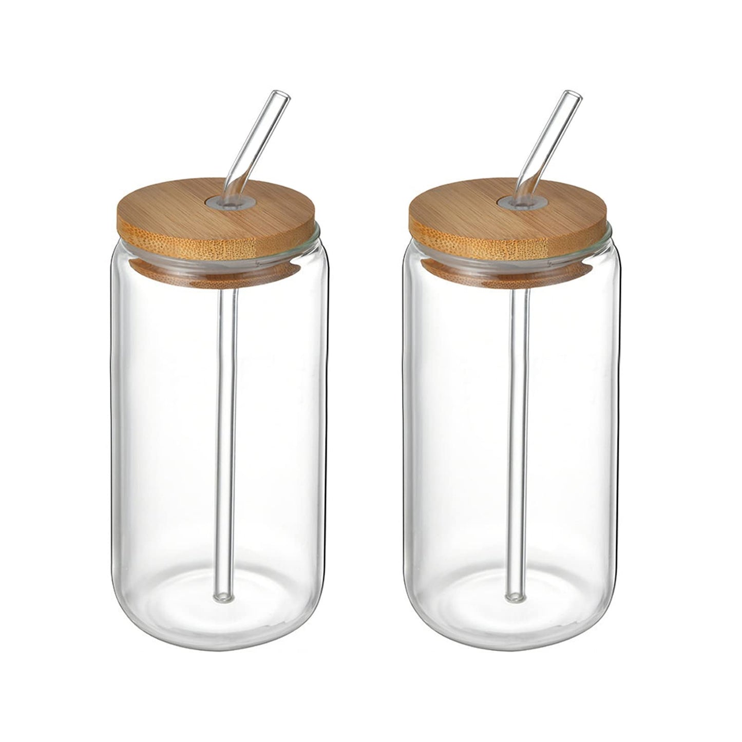 2Pcs Drinking Glasses with Bamboo Lids and Straws, Beer Can Glass Tumbler Glasses Ice Coffee Cup for Milk Coffee Ice Water Cocktail