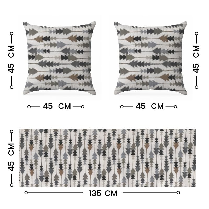 INTEX HOME Sofia Elegance 3-Piece Set – Linen Velvet Table Runner 45x135 cm - 2 Cushion Covers 40X40 cm – Elegant Home Décor for Dining Table & Living Room – Grey