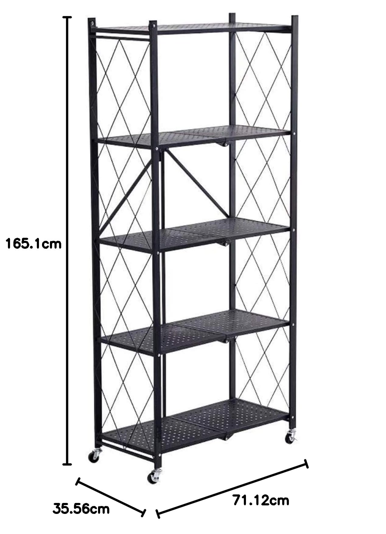 Storage Shelves, 5-Shelf Foldable Metal Shelving Units 28" W x 14" D x 65" H for Garage Kitchen Bakers Closet, Metal Wire, Collapsible Organizer Rack, Heavy Duty on Wheels (5 Shelf)