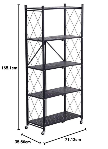 Storage Shelves, 5-Shelf Foldable Metal Shelving Units 28" W x 14" D x 65" H for Garage Kitchen Bakers Closet, Metal Wire, Collapsible Organizer Rack, Heavy Duty on Wheels (5 Shelf)