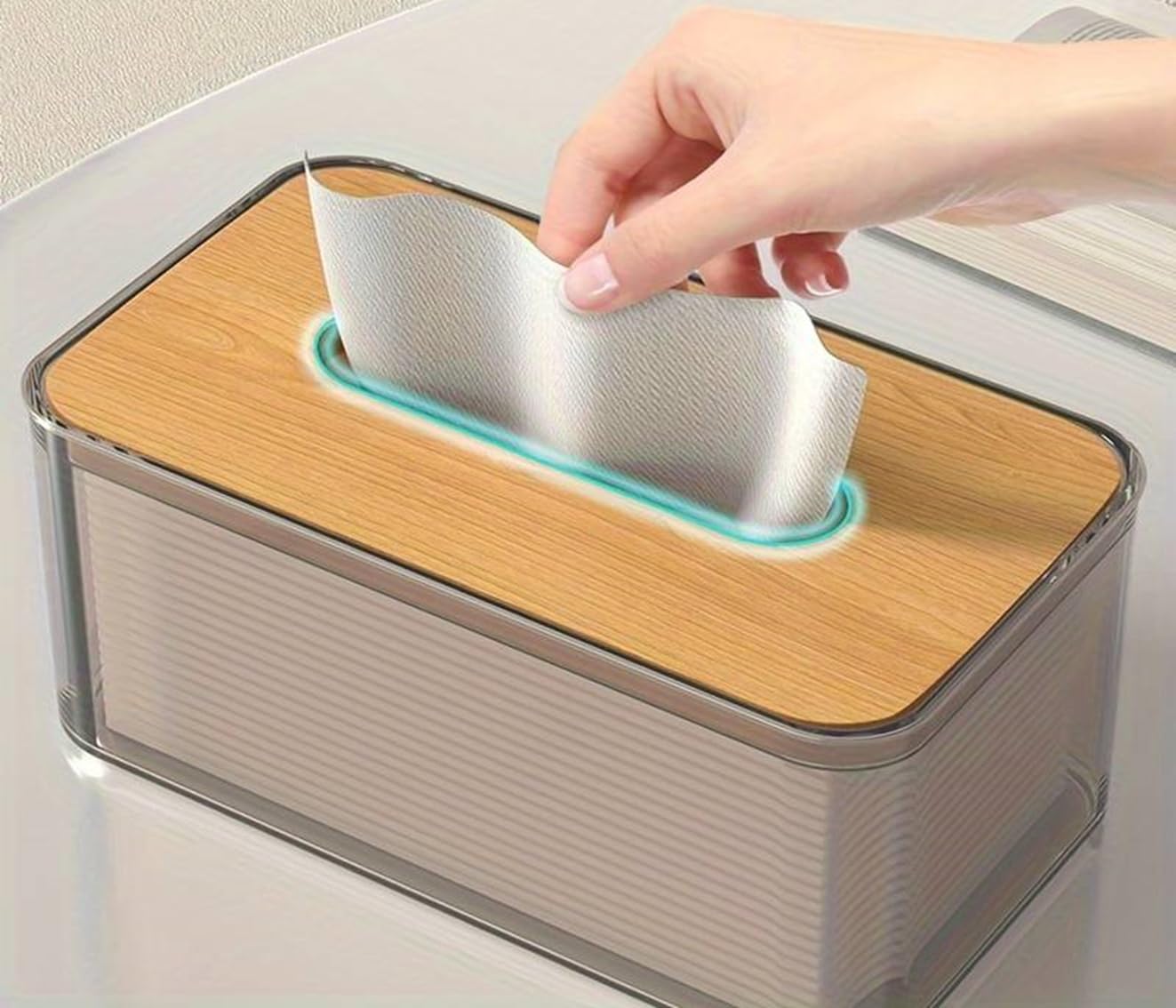 JAXHOM Countertop Tissue Paper Dispenser for Dining Table I Paper Napkin Holder with Bamboo Lid for Kitchen I Tissue Box Holder for Car and Restaurant