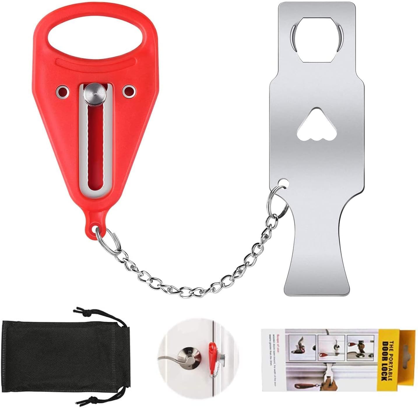 AGREON Portable Door Lock, Hotel/Motel, Home, Apartment, School/Dormitory, Travel, Rental Properties, Red, Key Lock