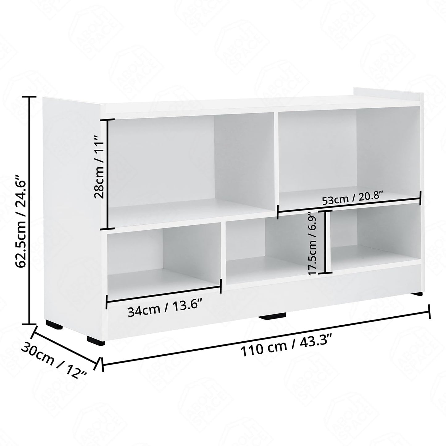 5-Compartment Engineered Wood Book Shelf, a DIY Slim Open Display Rack for Home Library or Office, L110 x H62.5 cm, in a versatile White finish