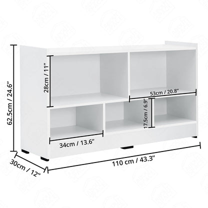 5-Compartment Engineered Wood Book Shelf, a DIY Slim Open Display Rack for Home Library or Office, L110 x H62.5 cm, in a versatile White finish