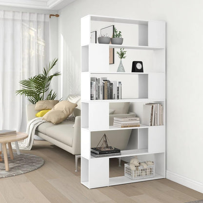 Puraday Tall Bookcase and Divider, White 100 x 24 x 188 cm, Modern Wall Shelf and Wooden Room Divider with an Elegant and Classic Design, Large Geometric Bookcase