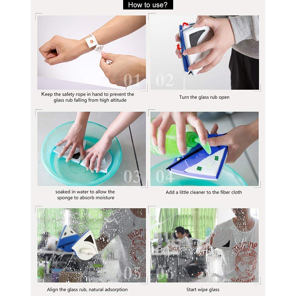 Cochanvie Double Sided Magnetic Window Cleaner, Ultra-strong Cleaning Brush for Side Glass Surfaces Wiper Tools with Ergonomic Handle for High-Rise Windows and Glazed for Car (Thickness 3-8 mm)