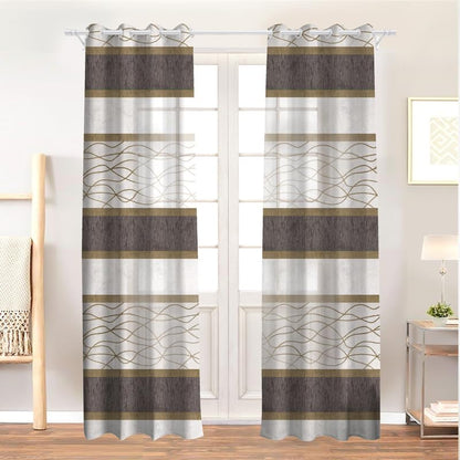 Modernistic Linen Curtain Panel - Crosswise Striped Sheer - Semi-Transparent - Steel Grommets - 1 Piece