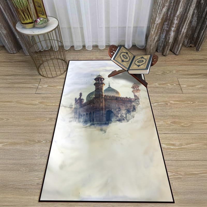 INtex Home Prayer Rug, Luxury Velvet Fabric with Digital Print, Soft Comfortable Islamic Mat for Daily Prayers, Elegant Lightweight Foldable for Mosque or Home Use - Modern Design