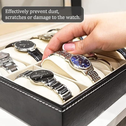Watch Box Organizer 10 Slots PU Leather Watch Box with Lock for Men Women Birthday Father's Day Mother's Day Gift PU Leather Black