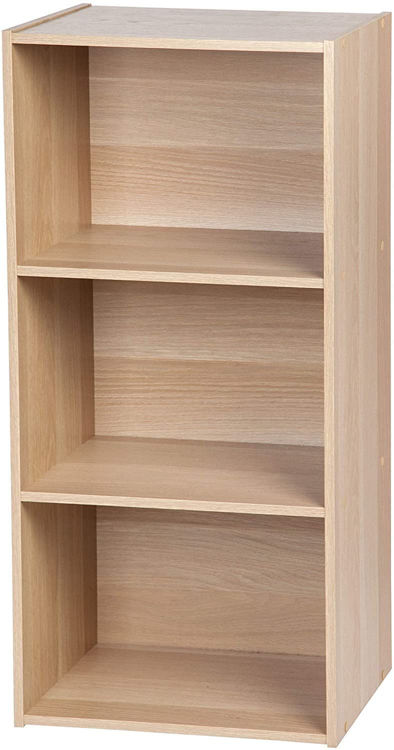 Iris Ohyama 3-Compartment Storage Shelf, Wooden Storage Unit with Shelves, Modern Library for Office, Living Room, Bedroom, or Entrance, Basic Wood Shelf CX-3, Light Brown