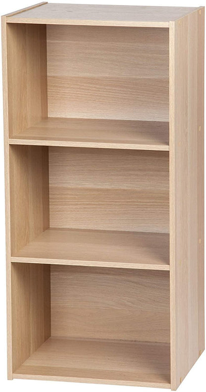 Iris Ohyama 3-Compartment Storage Shelf, Wooden Storage Unit with Shelves, Modern Library for Office, Living Room, Bedroom, or Entrance, Basic Wood Shelf CX-3, Light Brown