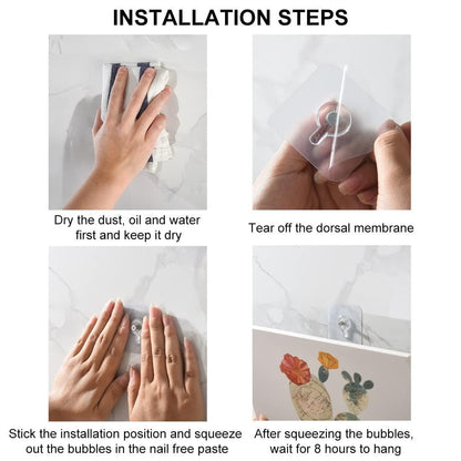 Wall Stickers Set of 5 Hooks, Self-Adhesive Transparent Hooks, Waterproof and Anti-Scratch, Suitable for Photos, Paintings, Watches