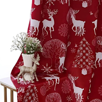 INtex CURTAINS HOUSE Christmas Curtains – Deer & Snow Print Linen Velvet for Living Room & Bedroom - Winter Wonderland Home Decor - Steel Grommets - 1 Piece - 135W x 230L CM