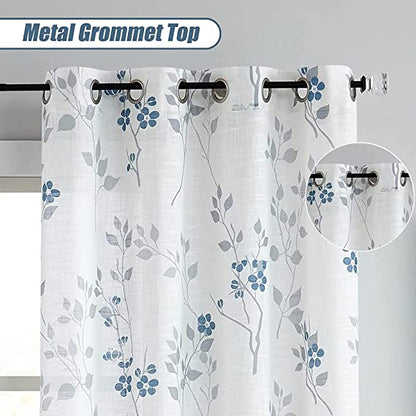 Natural Linen  Printed Floral Curtain - Steel grommets