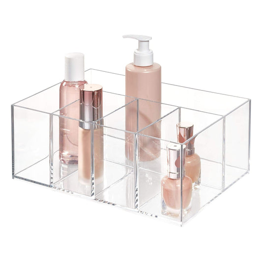 5-Compartment Bathroom Storage Organizer, Clear Plastic Countertop Organizer from The Clarity Collection for Makeup, Skincare, and Toiletries, Compact and Durable Design, Clear