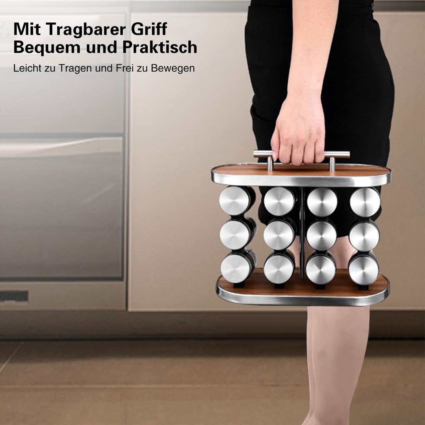 Spice Rack Set, Universal Kitchen Organiser, Spice Rack with 12 Spice Jars, Decorations, Art Style, Spice Rack, Spice Storage, 28 x 23.6 cm