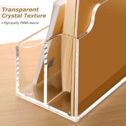 2-Compartment Acrylic Desktop Organizer Box, Clear File and Mail Sorter for Countertop and Office, Multifunction Envelope and Letter Folder Rack for Home, School, and Professional Use