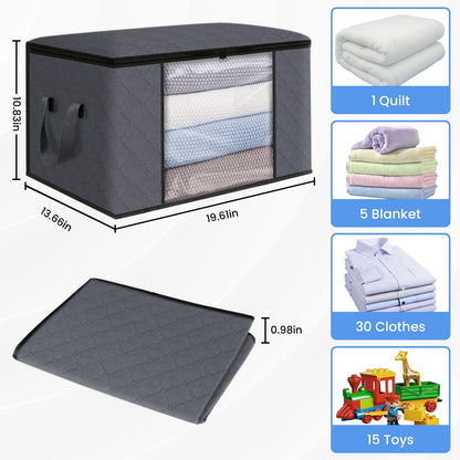HomeHacks 2-Pack Foldable Storage Bag Organizer, Gray, 50L, Zipper Closure, Perfect for Bedding, Clothing, Seasonal Items