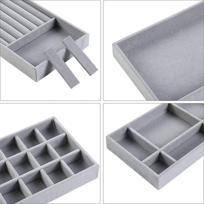 XICEN Jewelry Trays Organizer, Closet Drawer Accessories Tray Set of 4 Drawer Organizer for Earring, Ring, Gadgets & Cosmetics, Display Organizer Necklace Storage Showcase Bracelet Removable Tray