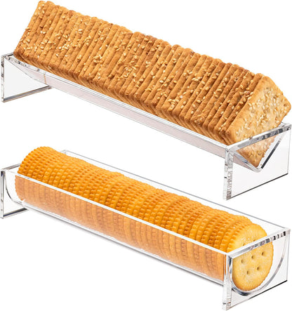 2-Piece Acrylic Cracker Serving Tray, Clear Rectangular Cracker Holders for Party Platters, Food Displays, and Charcuterie Boards, Elegant Riser Stand for Home and Event Use, Clear