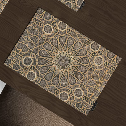 Diwan 7-Piece Dining Linens Set, with 6 multicolor canvas placemats (45x30 cm) and 1 runner (35x140 cm), with a traditional Islamic pattern to create an elegant and festive table