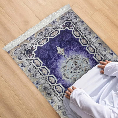 INtex Home Velvet Padded Prayer Rug, Multicolor Islamic Persian Design, Soft Printed Fabric with Anti-Slip Layer, Comfortable and Cushioned, 70x110 cm