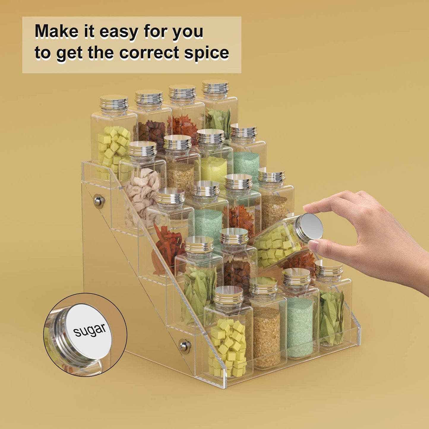 Acrylic Spice Rack, Clear 5-Tier Seasoning Shelf for Kitchen Countertop, Pantry, and Cabinet Organization, Step Display for Spice Jars, Bottles, and Condiments, Space-Saving Storage, Clear