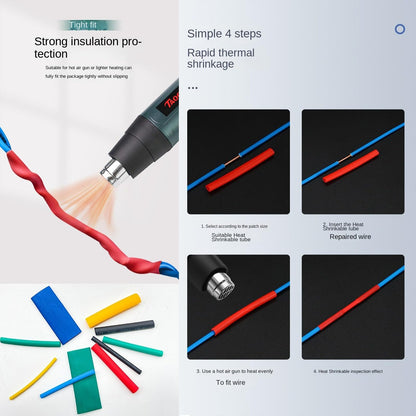 Wirefy Heat Shrink Tube Set, Insulating Tubing, Heat Shrink Tube, Waterproof, Red, Black, White, Blue, Yellow, 1.5-10 mm Assortment, 580 Pieces