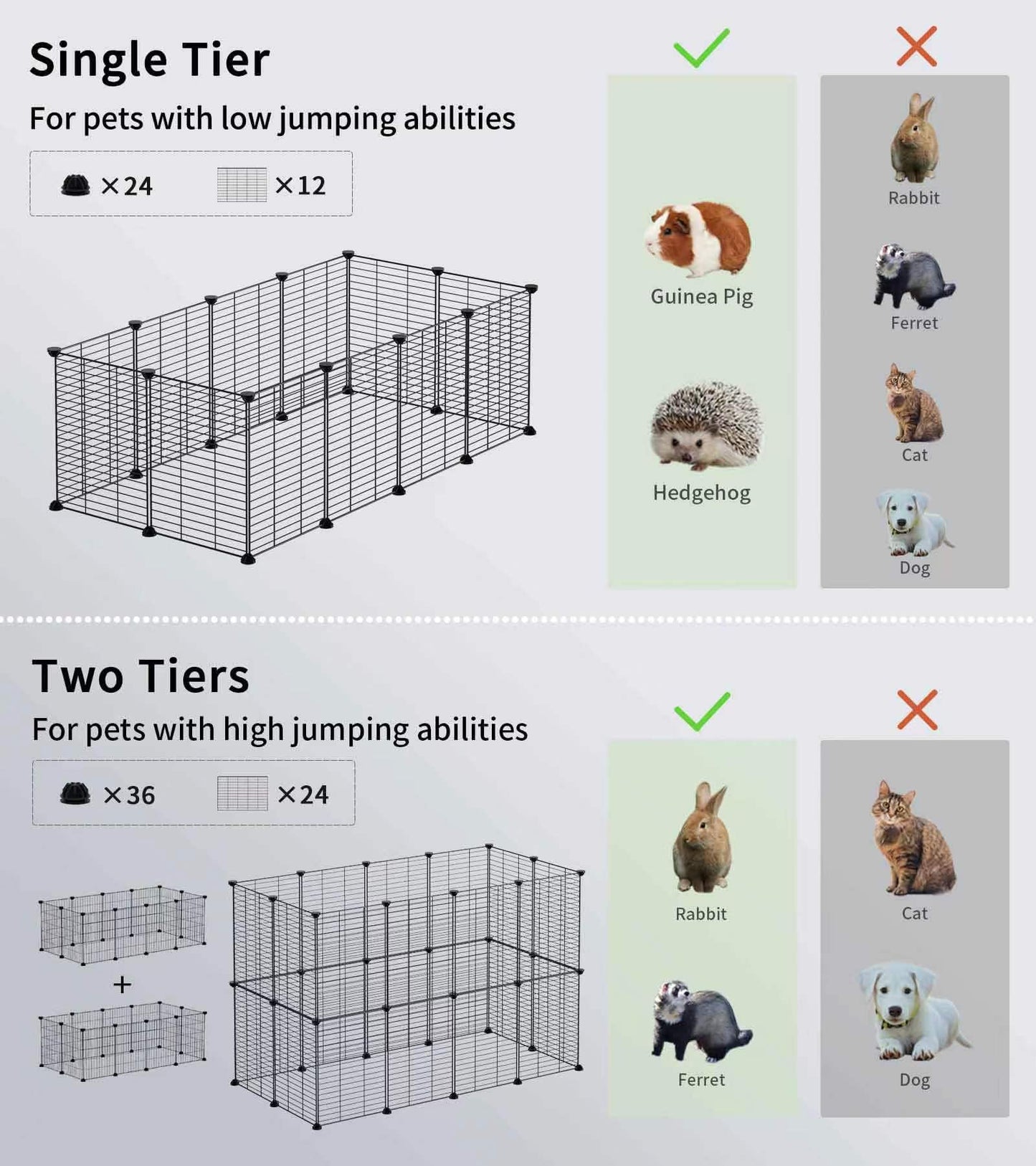 LURIVA Pet Playpen, Small Animal Cage, Pet Play Pen, Indoor Portable Metal Wire Yard Pet Fence for Small Animals, Guinea Pig, Rabbit Pen Kennel Crate Fence Tent, 15 X 12 Inch, Black, 12 Panels