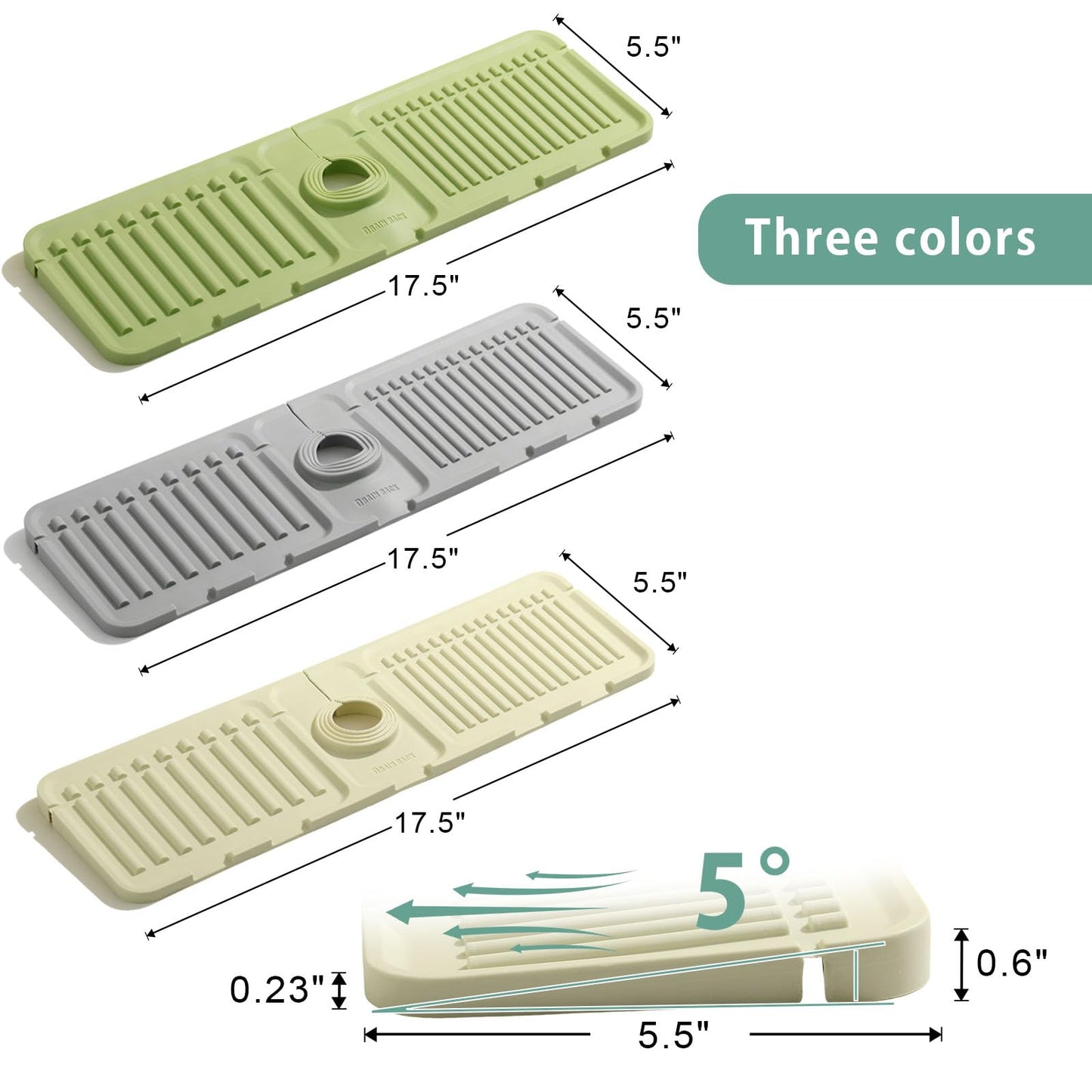 Silicone Faucet Mat Splash Guard, Upgraded Kitchen Sink Mat with Sloped Drain, 44.5x14cm Draining Catcher for Kitchen and Bathroom Countertops, Sink Organizer and Drying Mat