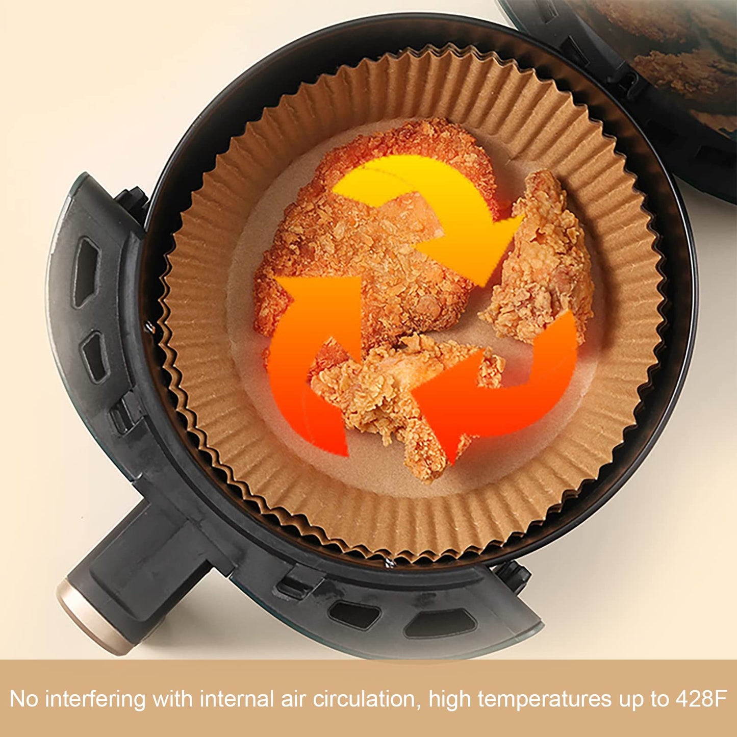 100Pcs Air Fryer Disposable Paper Liners, Non-stick Round Air Fryer Parchment Paper Replacement Mat, Oil-proof Water-proof Wood Pulp Cooking Baking Paper for Kitchen Steamer, Microwave Oven (Natural)