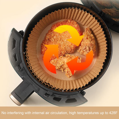 100Pcs Air Fryer Disposable Paper Liners, Non-stick Round Air Fryer Parchment Paper Replacement Mat, Oil-proof Water-proof Wood Pulp Cooking Baking Paper for Kitchen Steamer, Microwave Oven (Natural)