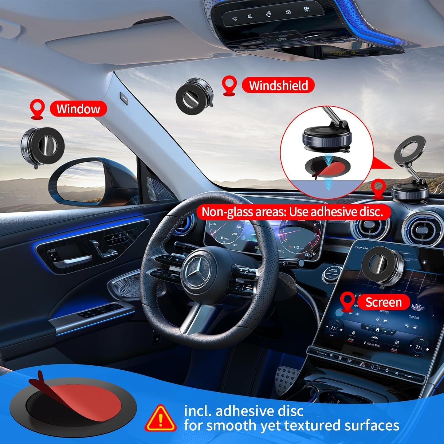 Upgraded Vacuum Suction Phone Holder | 360° Rotating Adjustable and Foldable Vacuum Magnetic Phone Holder with Strong Suction Cup for Car, Home & Travel | Car Mount Compatible with iPhone Android