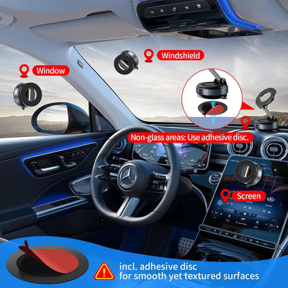 Upgraded Vacuum Suction Phone Holder | 360° Rotating Adjustable and Foldable Vacuum Magnetic Phone Holder with Strong Suction Cup for Car, Home & Travel | Car Mount Compatible with iPhone Android