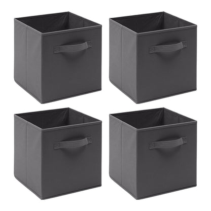 SWETHT Foldable Fabric Storage Cube Organiser Bins, Collapsible Basket with Handles For Home, Kids Baby Nursery Room, Closet Toys Organisation, 26.5 x 26.5x 28 cm (Dark Grey, Set of 4)
