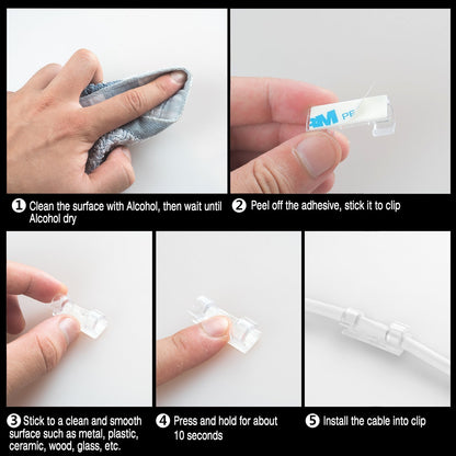 SYGA 60 Pieces self-Adhesive Cable Clips Organizer Drop Wire Holder Cord Management System (Transparent)