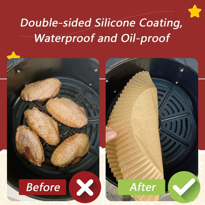 Air Fryer Disposable Paper Liner Large Size 7.9 inch (100Pcs) Air Fryer Parchment Paper 50pcs Non-Stick Air Fryer Liners Baking Paper Oil-proof, Water-proof for Baking Roasting Microwave Cooking