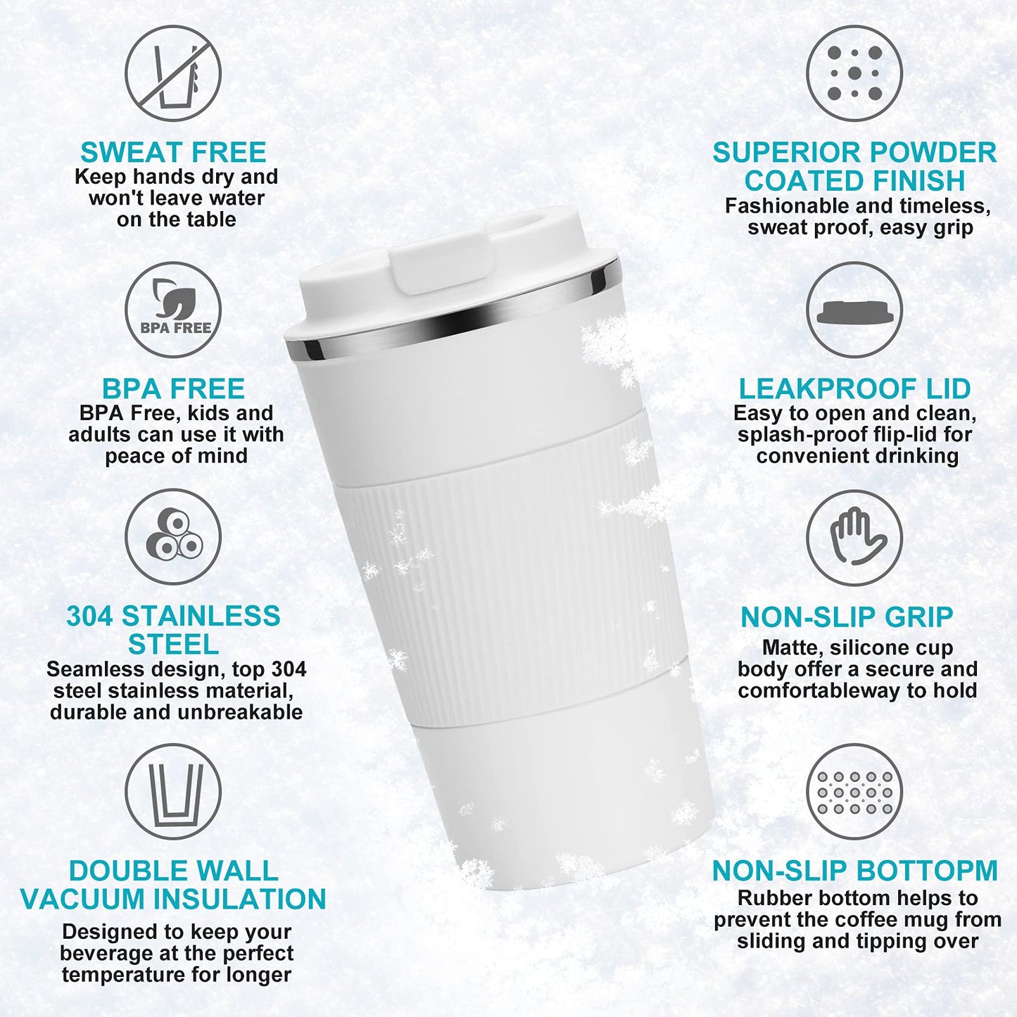 Reusable Travel Coffee Mug 510ml, Double-Walled Insulated Stainless Steel Cup with Leakproof Lid, Eco-Friendly Portable Tumbler for Hot and Cold Drinks, BPA-Free