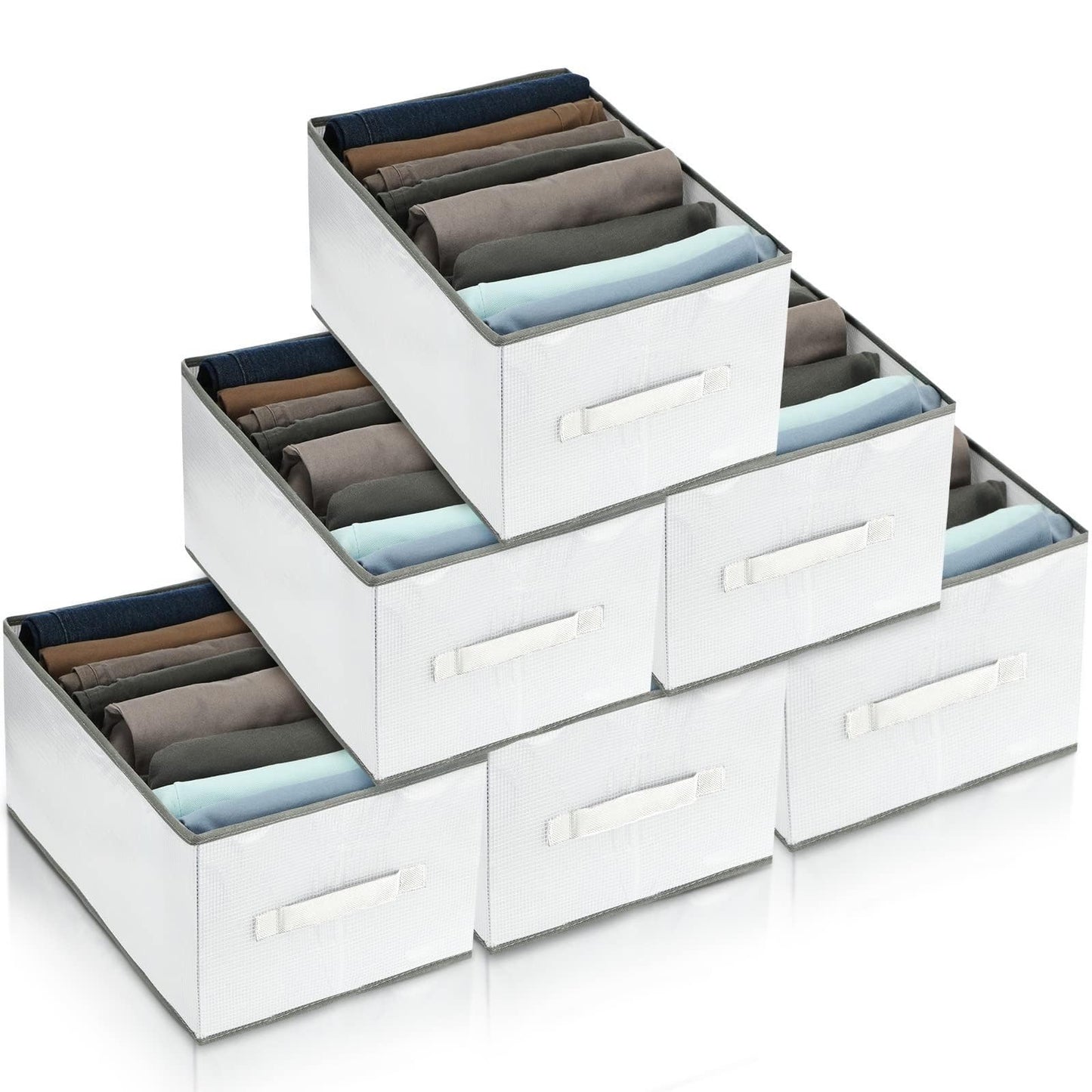 Wardrobe Organizer – 7 Grids Clothing Storage with Handle – 6 Pieces - Durable Nylon Fabric Organizer for Closet, Drawer, and Bedroom – Clothes Storage Solution for Jeans, Shirts, Sweaters