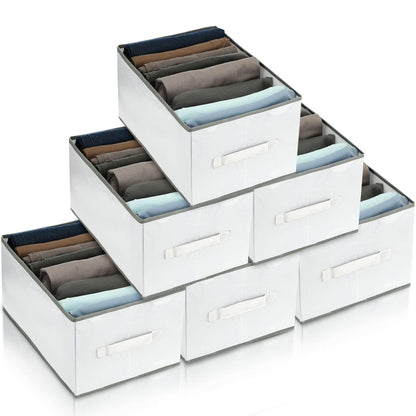 Wardrobe Organizer – 7 Grids Clothing Storage with Handle – 6 Pieces - Durable Nylon Fabric Organizer for Closet, Drawer, and Bedroom – Clothes Storage Solution for Jeans, Shirts, Sweaters