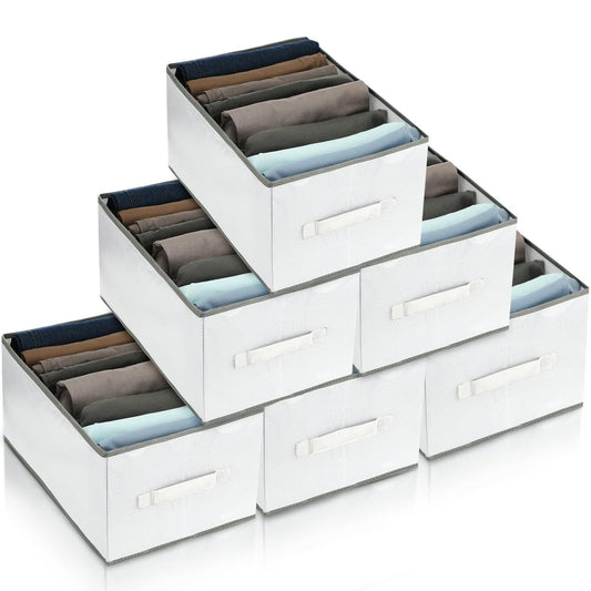 Wardrobe Organizer – 7 Grids Clothing Storage with Handle – 6 Pieces - Durable Nylon Fabric Organizer for Closet, Drawer, and Bedroom – Clothes Storage Solution for Jeans, Shirts, Sweaters
