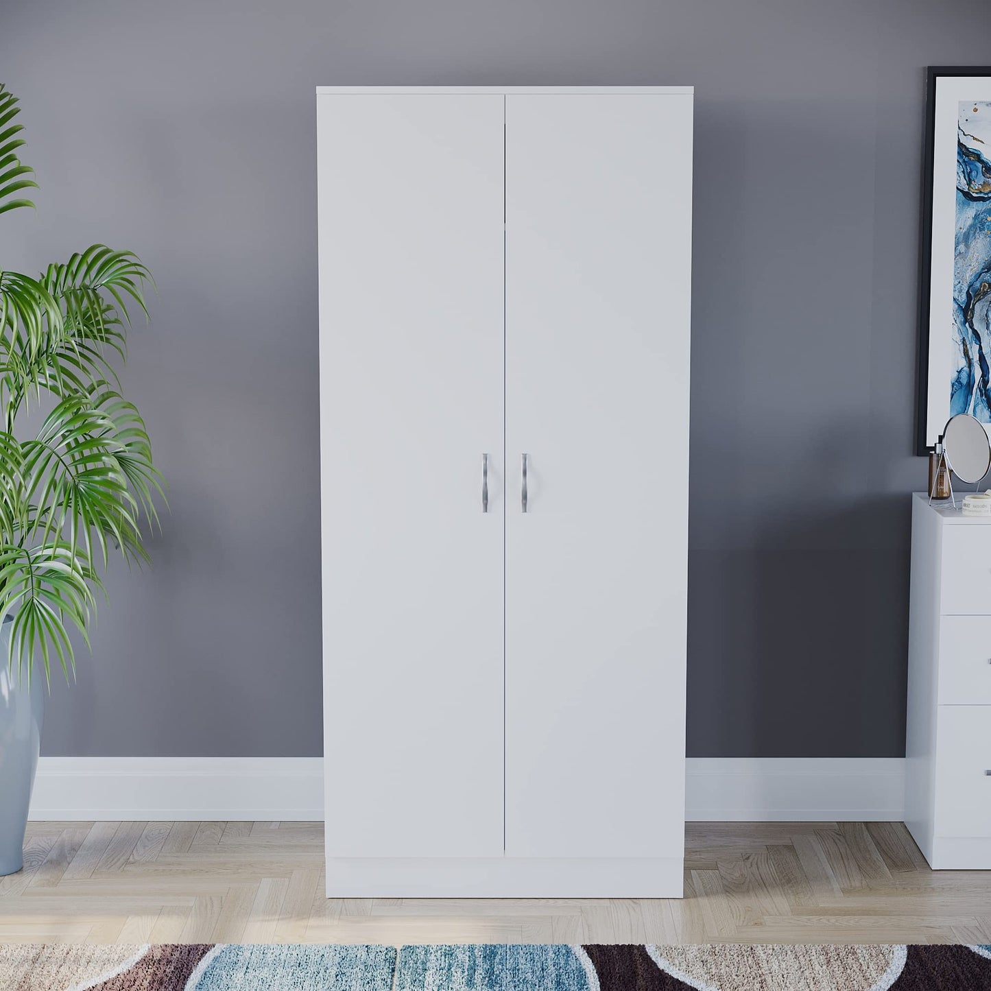Riano 2-Door Wardrobe with Internal Shelf and Hanging Rail, Wooden MDF Bedroom Storage Furniture and Clothing Armoire in a Clean and Classic White Finish for Any Room