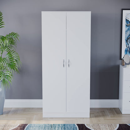 Riano 2-Door Wardrobe with Internal Shelf and Hanging Rail, Wooden MDF Bedroom Storage Furniture and Clothing Armoire in a Clean and Classic White Finish for Any Room
