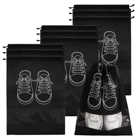 wookit non-woven fabric waterproof dustproof travel shoe bags with transparent window drawstring for shoes,boots,high heel (17x12"), 10pcs, assorted colors