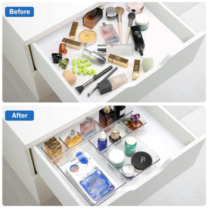 Niwlix Drawer Storage Organizer, Versatile Bathroom and Vanity Drawer Cosmetic Organizer Trays, Storage Bins for Makeup, Bedroom, Kitchen Gadgets Utensils and Office 7Pcs Set