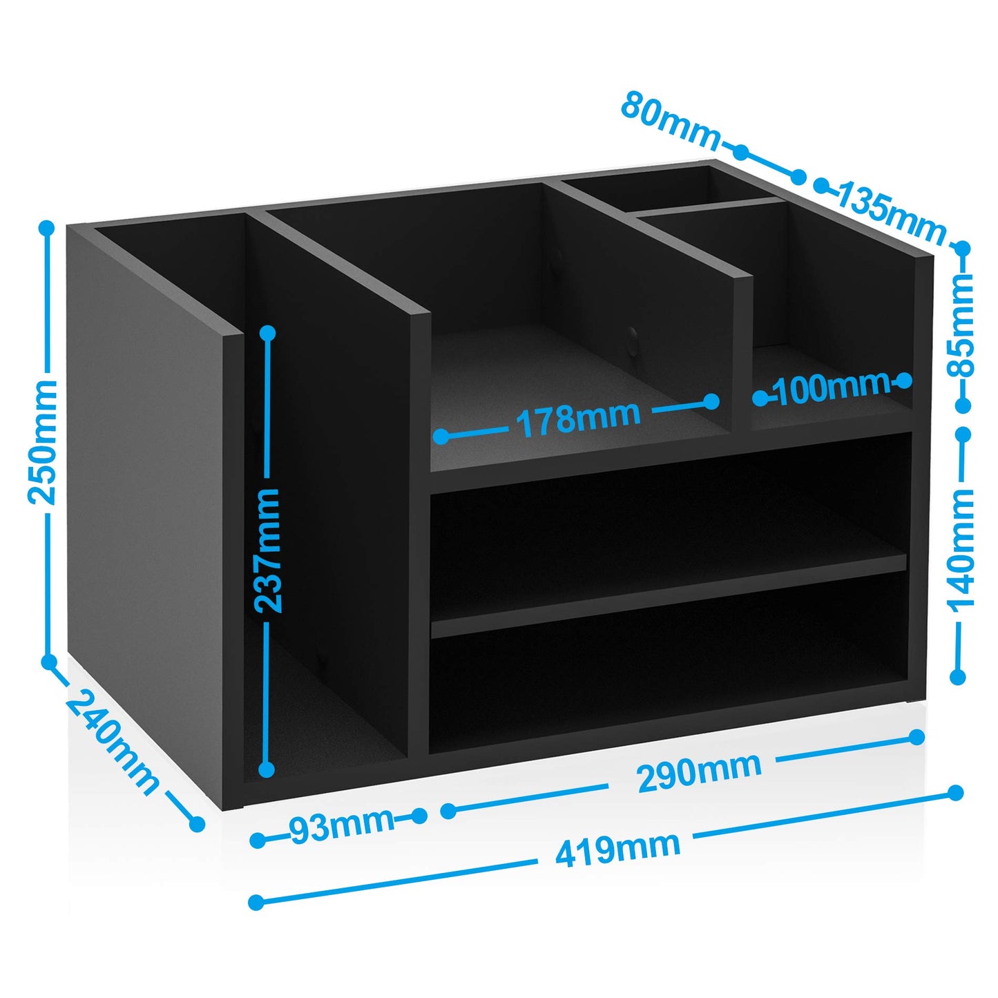 Wood Office Desk Organizer in White, Workspace Organizer with Letter Tray and 4 Upright Sections, Desktop Document Holder, File Sorter for Home or Office Supplies